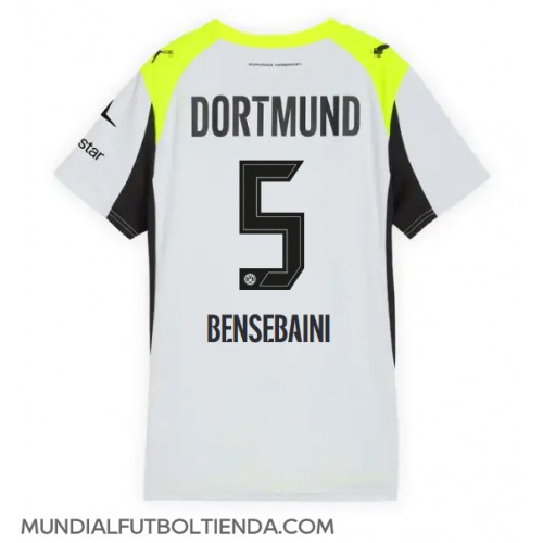 Camiseta Borussia Dortmund Ramy Bensebaini #5 Segunda Equipación Replica 2025-26 para mujer mangas cortas